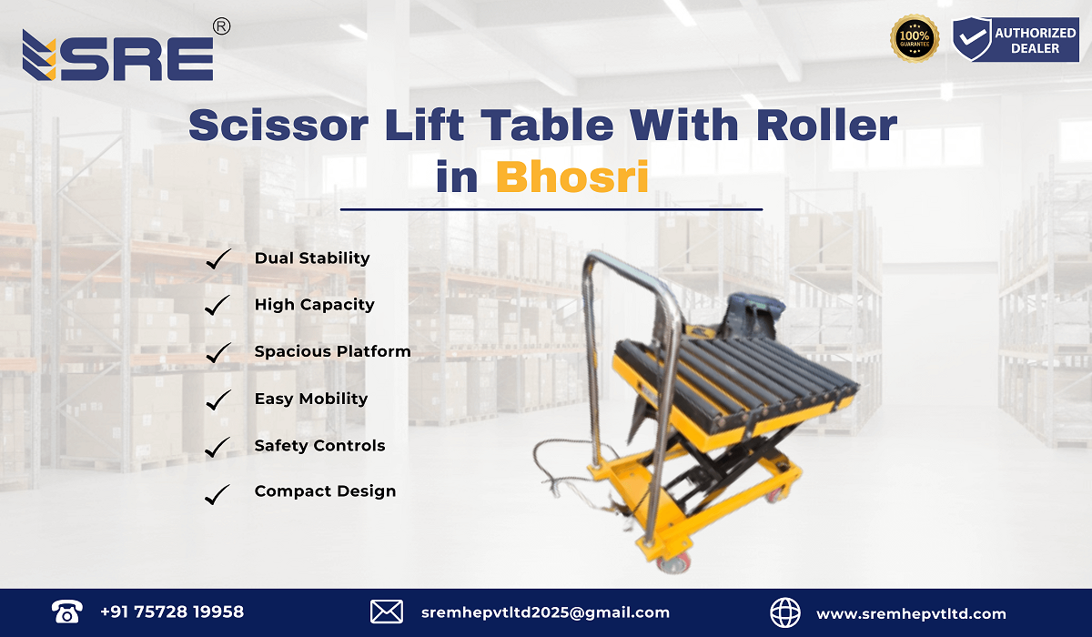 scissor lift table with roller in bhosri