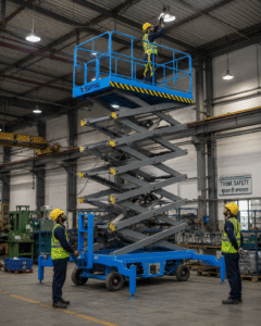 Worker do work with the help of Mobile scissor lift