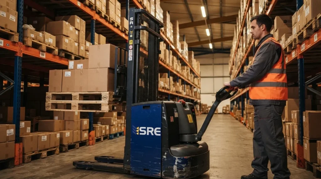 hydraulic stacker lifting warehouse pallet