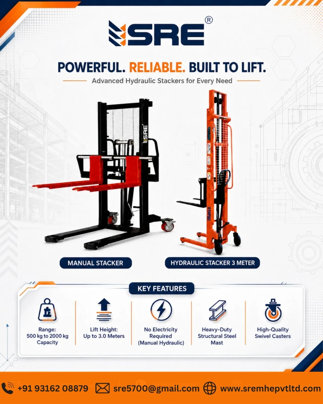 manual hydraulic stacker for warehouse material handling