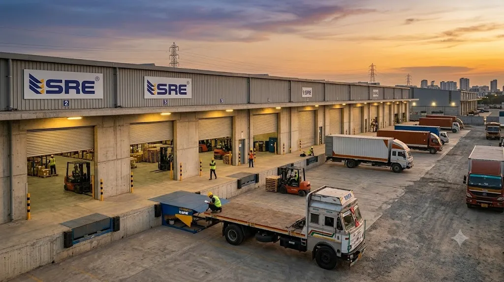 warehouse loading dock with hydraulic dock leveler